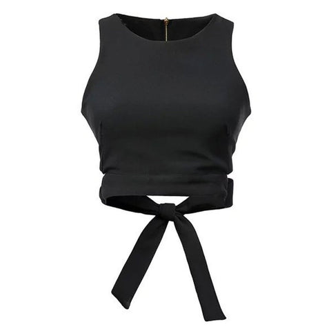 Girls and Women's Sleeveless Round Neck Bow Tie Cut Out Crop Top