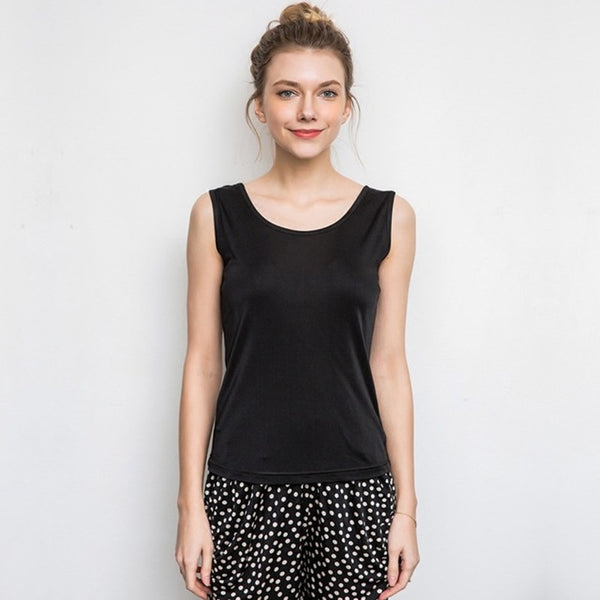 Silk Knitted Sleeveless Women Tank Top Basic Camisoles Summer Shirts